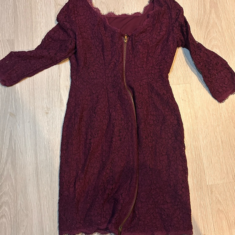 Sz 6 Adrianna papell burgundy purple lace sheer sleeve cocktail party dress - Picture 3 of 3